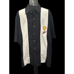 Caribbean Black White Men’s Size XL “Bowling Shirt” With Cigar/Drink Button Up